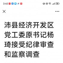沛县经济开发区党工委原书记杨琦接受纪律审查和监察调查